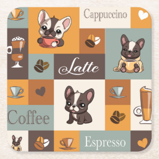 Dessous-de-verre Carré En Papier Cute Bulldog Coffee Love