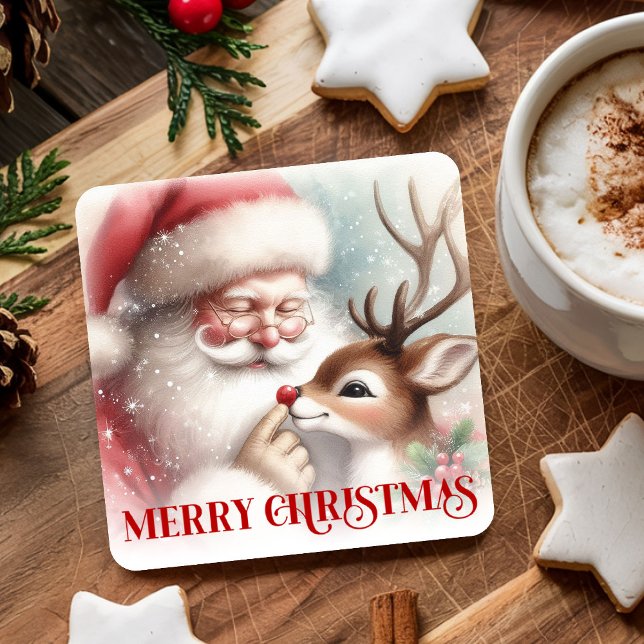 Dessous-de-verre Carré En Papier Cute Cartoon Christmas Coasters Santa and Rudolph (Cute Cartoon Christmas Coasters Santa and Rudolph)