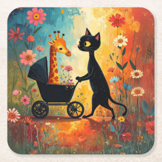 Dessous-de-verre Carré En Papier Cute Cat Giraffe Paper Coaster