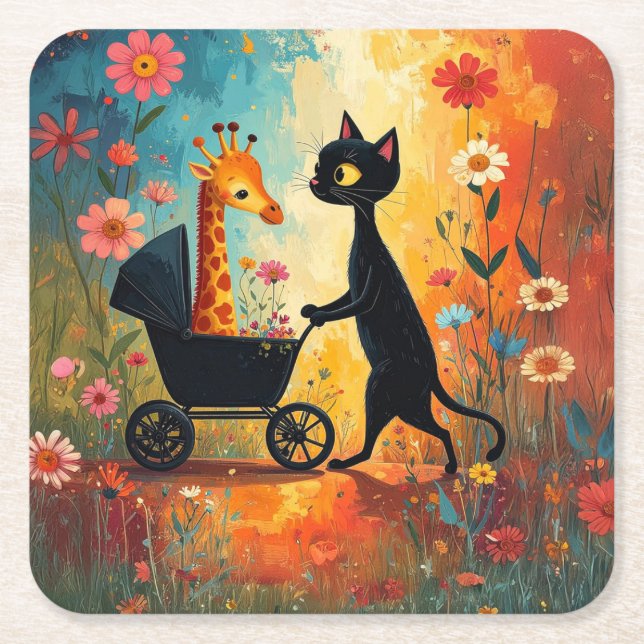 Dessous-de-verre Carré En Papier Cute Cat Giraffe Paper Coaster (Devant)