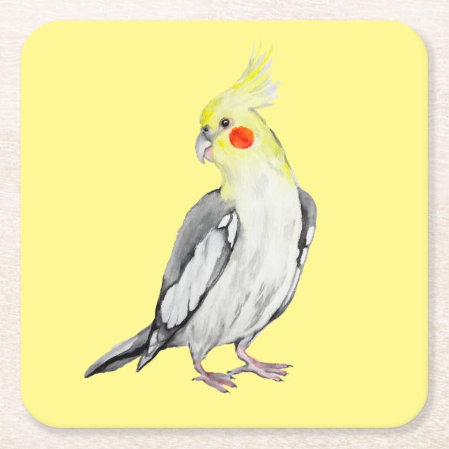 Dessous-de-verre Carré En Papier Cute Cockatiel Aquarelle Parrot. (Devant)