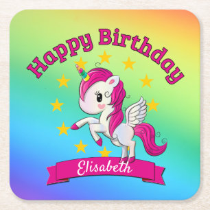 Dessous-de-verre Carré En Papier Cute Colorful Magique Unicorn Rainbow Kids Nom