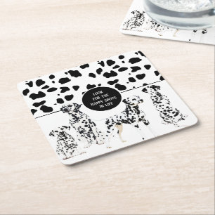 Dessous-de-verre Carré En Papier Cute Dalmatiens Noir & Blanc Zones Joyeuses