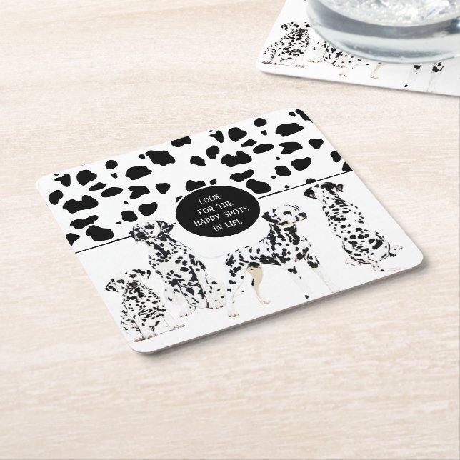 Dessous-de-verre Carré En Papier Cute Dalmatiens Noir & Blanc Zones Joyeuses (Incliné)