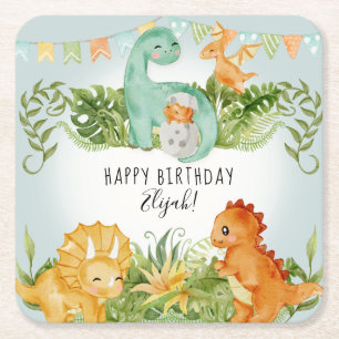 Dessous-de-verre Carré En Papier Cute Dinosaur Aquarelle Folithier Fête Anniversai