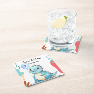 Dessous-de-verre Carré En Papier Cute Dinosaur sauvage garçon Bonne fête d'annivers