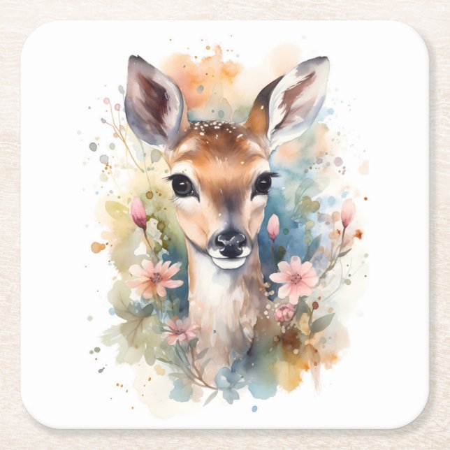 Dessous-de-verre Carré En Papier Cute Forest Baby Chers pintes Nursery Art (Devant)