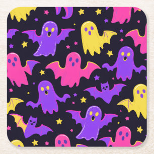 Dessous-de-verre Carré En Papier Cute Ghosts & Bats Halloween
