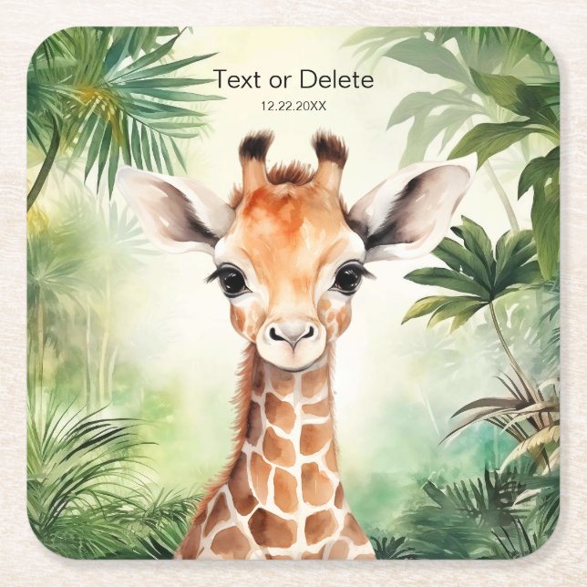 Dessous-de-verre Carré En Papier Cute Giraffe Jungle Baby Shower Party Beautiful (Devant)