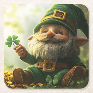 Dessous-de-verre Carré En Papier Cute gnome leprechaun avec shamrocks et clous de g