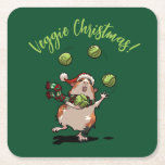Dessous-de-verre Carré En Papier Cute Guinea Pig Veggie Noël ! Contrebandeur Sprout<br><div class="desc">Un mignon cobaye jonglant des pousses sur des dessous de verre en papier ajoutera un peu de charme et d'humour à votre buffet de Noël végétarien ou végétalien. Utilisez "Personnalisez ce modèle" pour modifier le texte "Végétation Noël !" et créer un accessoire unique pour Noël. Doté d'un drôle de cobaye...</div>