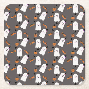 Dessous-de-verre Carré En Papier Cute Halloween Ghost Ghoul Orange Grey Confetti