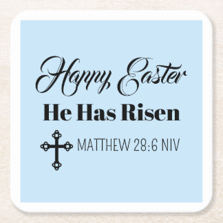 Dessous-de-verre Carré En Papier Cute Happy Easter He Has Risen Bible Verse Blue
