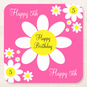 Dessous-de-verre Carré En Papier Cute Hot rose et blanc Floral 5e anniversaire