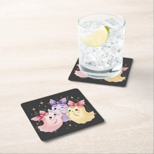 Dessous-de-verre Carré En Papier Cute Kawaii Pastel Fantômes avec des vaches étince