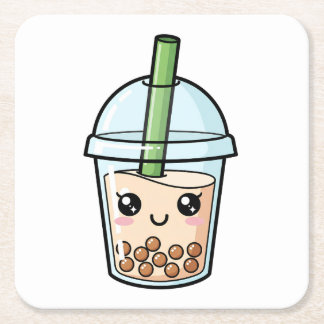 Dessous-de-verre Carré En Papier Cute Kawaii Smiling Boba Tea