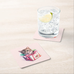 Dessous-de-verre Carré En Papier Cute Kitten dans une boîte Cadeau d'anniversaire