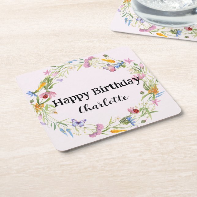Dessous-de-verre Carré En Papier Cute Ladybug Butterfly Daisy floral Rustique Motif (Incliné)