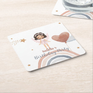 Dessous-de-verre Carré En Papier Cute Little ange afro filles Balloon Anniversaire