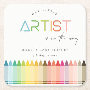 Dessous-de-verre Carré En Papier Cute Little Artist Crayon Fun Rainbow Baby shower