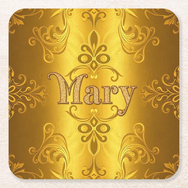 Dessous-de-verre Carré En Papier Cute Mary Nom Dessous de verre Gold Foil (Devant)