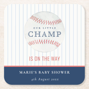 Dessous-de-verre Carré En Papier Cute Navy Notre Petit Champ Baby shower De Basebal