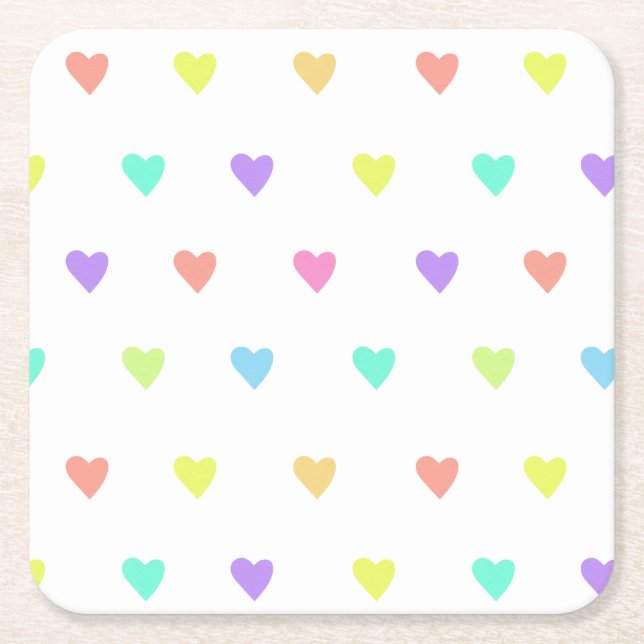 Dessous-de-verre Carré En Papier Cute Pastel Rainbow Hearts Motif (Devant)