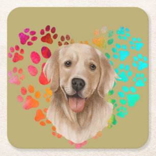 Dessous-de-verre Carré En Papier Cute paw Coeur doré Chien Chien Chien Chien Chien