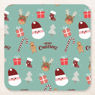 Dessous-de-verre Carré En Papier Cute Père Noël Reindeer Sucre de canne Motif en pa