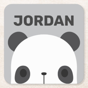 Dessous-de-verre Carré En Papier Cute petit ours Panda avec nom personnalisé