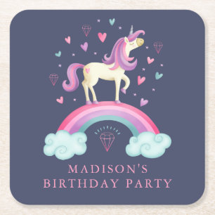Dessous-de-verre Carré En Papier Cute Rainbow Unicorn