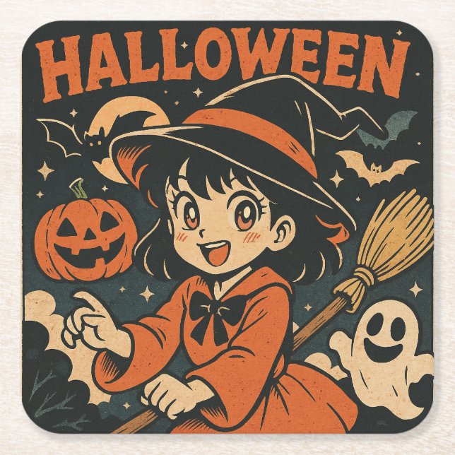Dessous-de-verre Carré En Papier Cute retro Japanese cartoon Halloween (Devant)