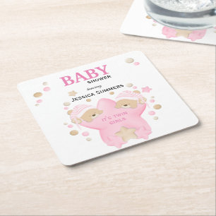 Dessous-de-verre Carré En Papier Cute Sleeping Teddy Bear Twin Baby Girls Shower Sq