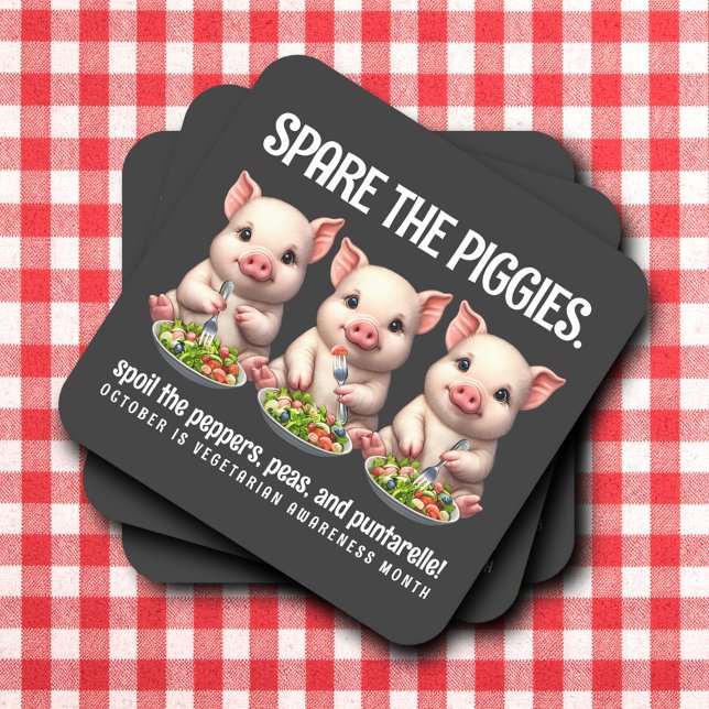 Dessous-de-verre Carré En Papier Cute Spare Piggies Manger Salades (Spare the Piggies Paper Coasters Cover Photo)