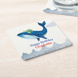 Dessous-de-verre Carré En Papier Cute tortue Baleine course océan Anniversaire fête