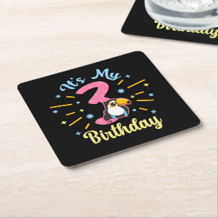 Dessous-de-verre Carré En Papier Cute Toucan 3e anniversaire 3 ans fille de naissan