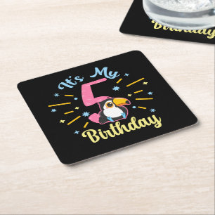 Dessous-de-verre Carré En Papier Cute Toucan 5e anniversaire 5 année fille de naiss