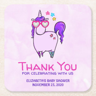 Dessous-de-verre Carré En Papier Cute Unicorne dans le Baby shower de lunettes en f