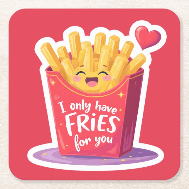 Dessous-de-verre Carré En Papier Cute Valentine French Fries Pun (Devant)