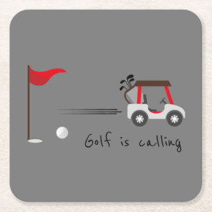 Dessous-de-verre Carré En Papier Cute Watercolor Golf Fun Golf Calling Quote