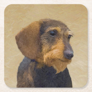 Dessous-de-verre Carré En Papier Dachshund (À poils durs) Peinture Chien Art origin