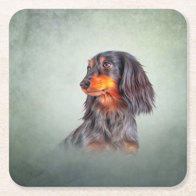 Dessous-de-verre Carré En Papier Dachshund aux cheveux longs (Devant)