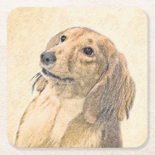 Dessous-de-verre Carré En Papier Dachshund (Longhaerien) Peinture - Art Chien origi