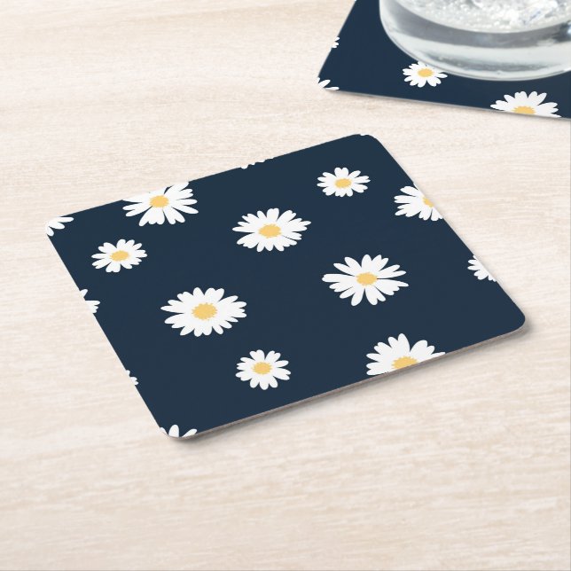 Dessous-de-verre Carré En Papier Daisy On Blue Motif (Incliné)