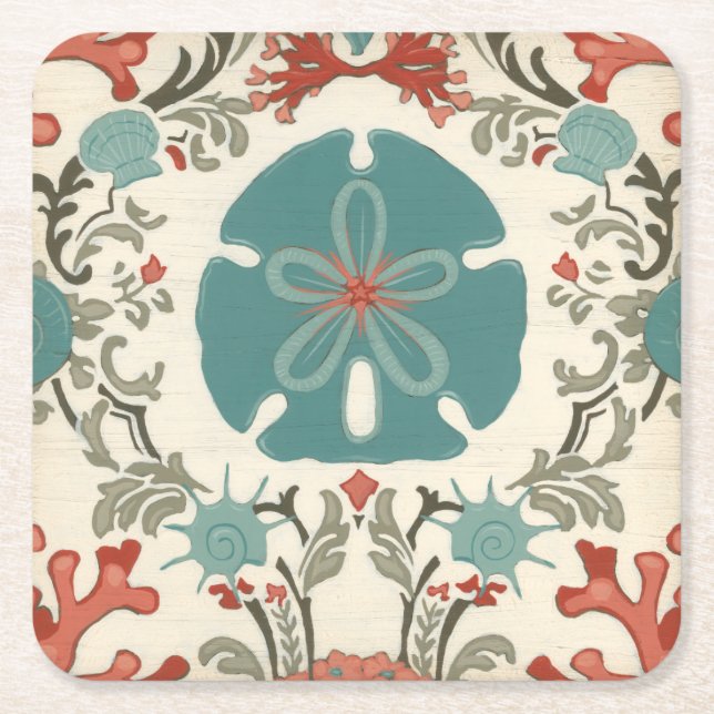 Dessous-de-verre Carré En Papier Damas côtier II (Devant)