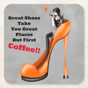 Dessous-de-verre Carré En Papier Dame élégante en orange Stiletto 