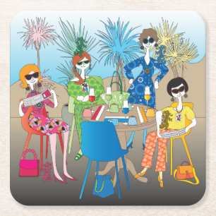 Dessous-de-verre Carré En Papier Dames de Mah Jongg Dragon Coasters