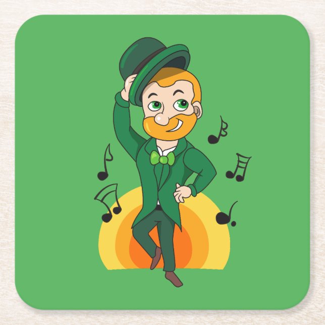 Dessous-de-verre Carré En Papier Dancing leprechaun, dessin animé de la Saint Patri (Devant)