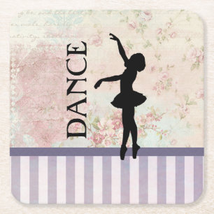Dessous-de-verre Carré En Papier Danse - Ballerina Silhouette Arrière - plan Vintag