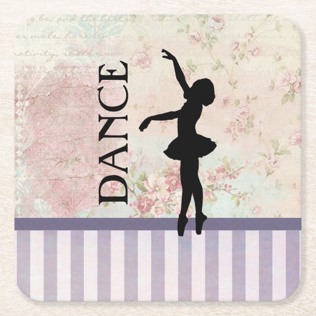 Dessous-de-verre Carré En Papier Danse - Silhouette de Ballerine Fond Vintage (Devant)